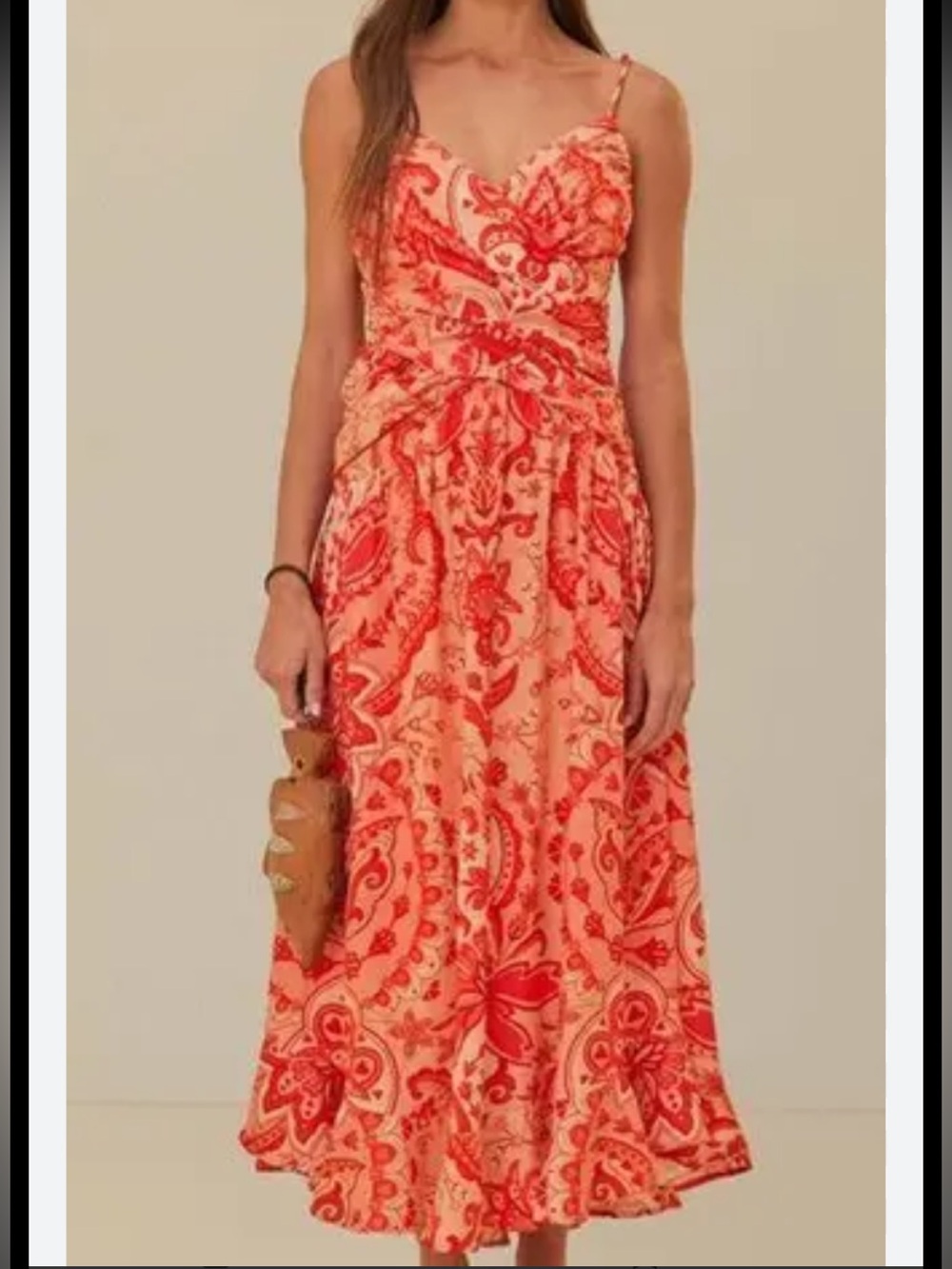 New! Farm Rio small linen blend crossover back tie string jaipur midi dress. - Picture 8 of 13